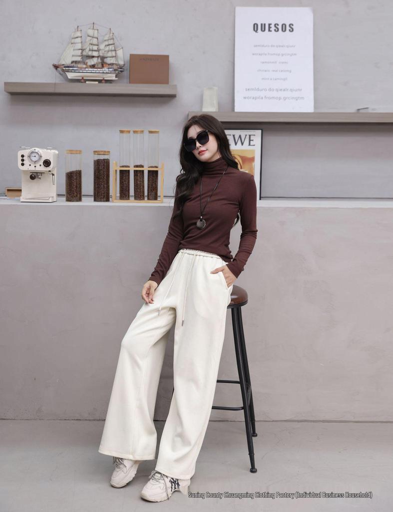 Women's High-Waisted Red Wide-Leg Pants - Slimming, Solid Color, Loose, Casual Fit for Spring & Autumn