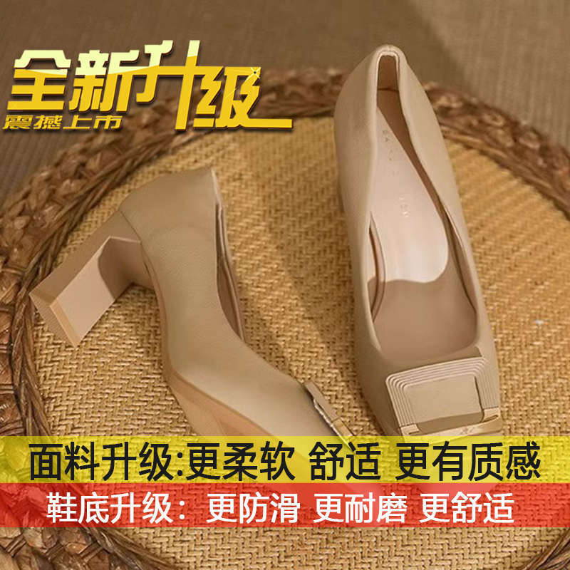 

French celebrity gentle style single shoes temperament fashionable small leather shoes women s 2025 spring and summer new thick heel square head high 34