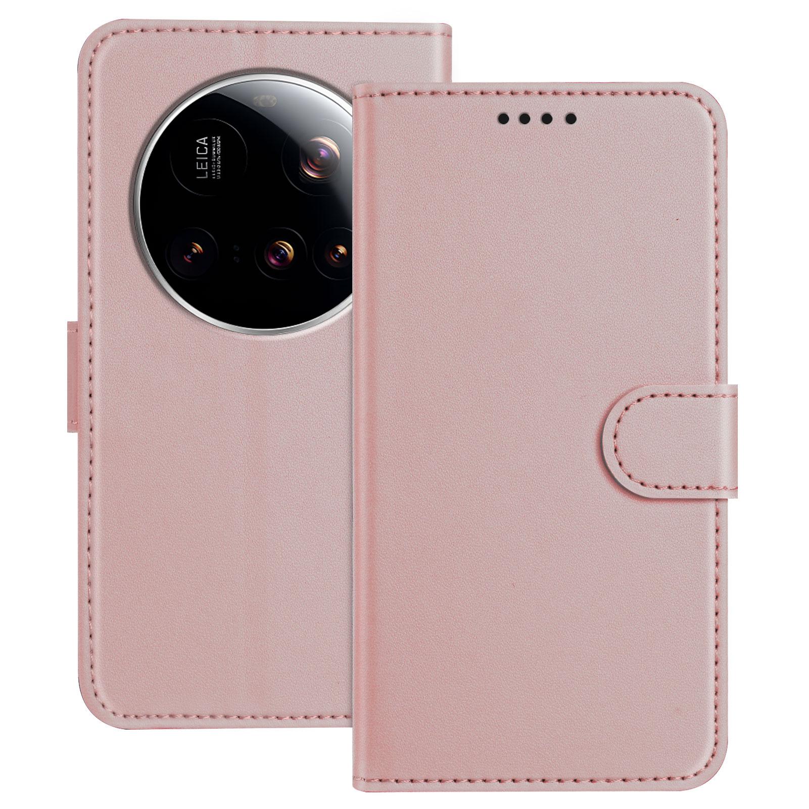 

For Xiaomi 15 Ultra Leather Case Wallet Stand Solid Color Anti Drop Phone Cover Rose Gold