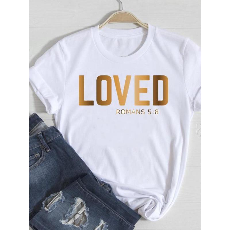 (European Size) Cute Women Tee Faith Letter Style Top Short Sleeve Fashion Print Lady Clothing Casual  T-shirt Female Graphic T-shirts