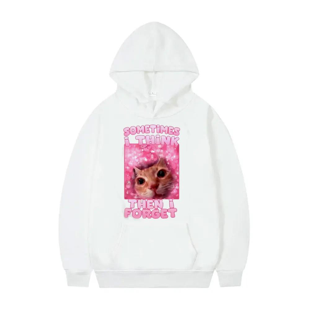 Иногда я думаю, потом забываю Забавная кошка Графический флисовый пуловер Повседневный спортивный свободный свитшот Унисекс Повседневный свитшот Топы 3XL