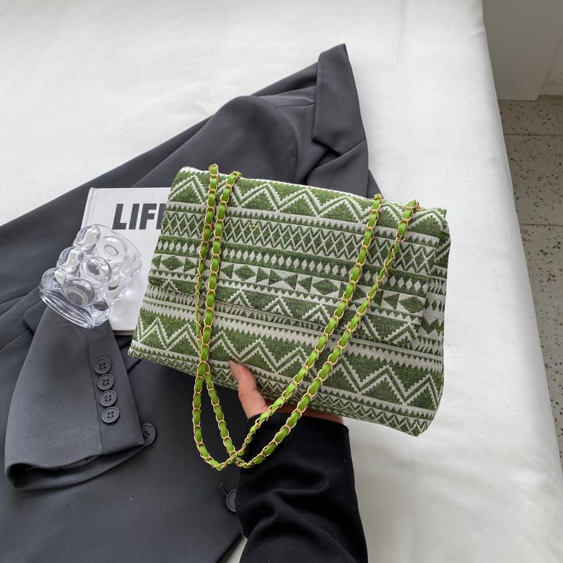 Bohemian Geometric Style Pattern Women Shoulder Chain Cloth Bag For Daily Use