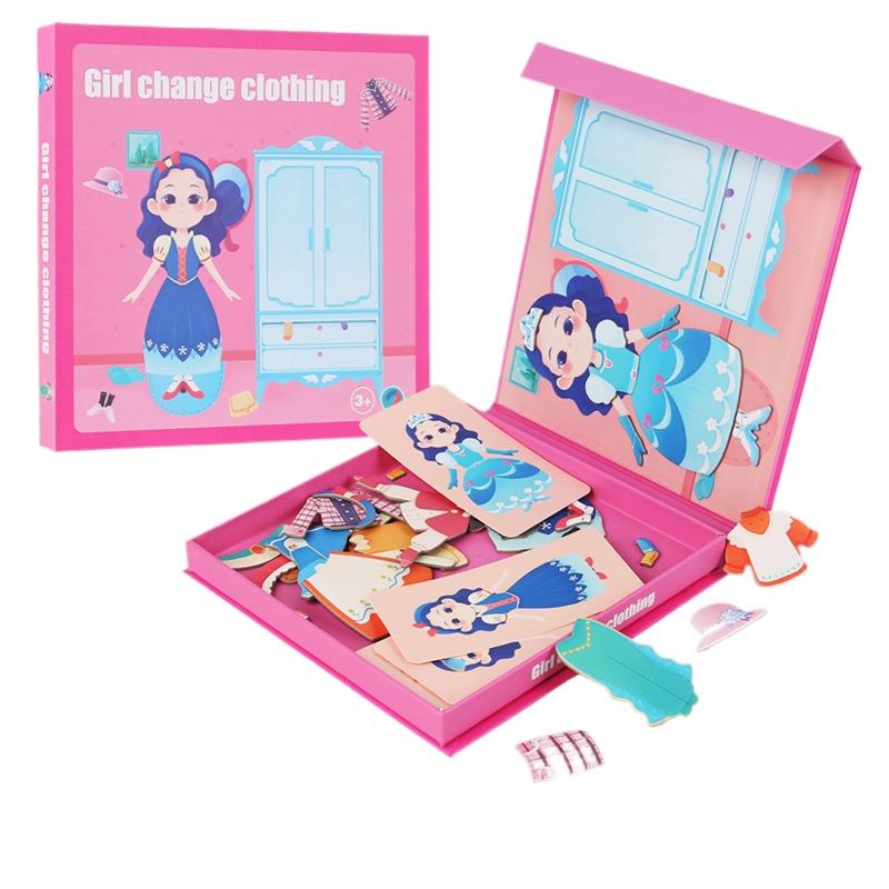 Wooden Jigsaw Magnetic Blocks Puzzle Book Board with Cards Face Change Clothing Change Marine Life Kids 3D Puzzle Toys Gifts