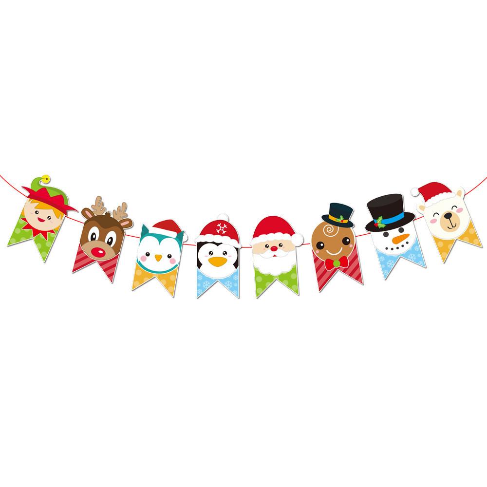 Christmas Decoration Delightful Paper Banner Featuring Cartoon Santa Reindeer And