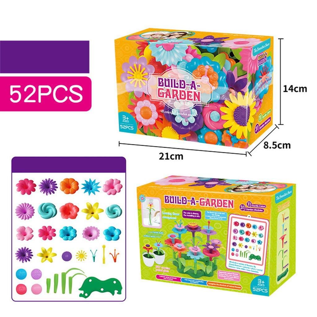 52PCS Children Puzzle Variety Colorful Flowers DIY Assembled Spelling Garden Toy