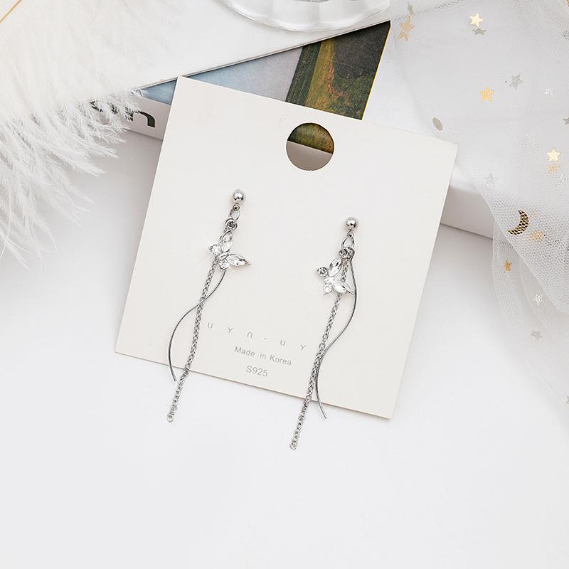 Sterling Silver Butterfly Crystal Tassel Earrings