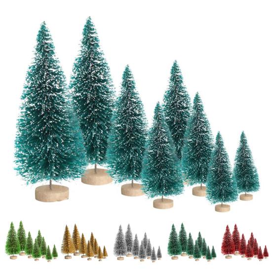 8Pcs Christmas Tree Ornaments Artificial Snowy Pine Tree Figurines Miniature Xmas Tree