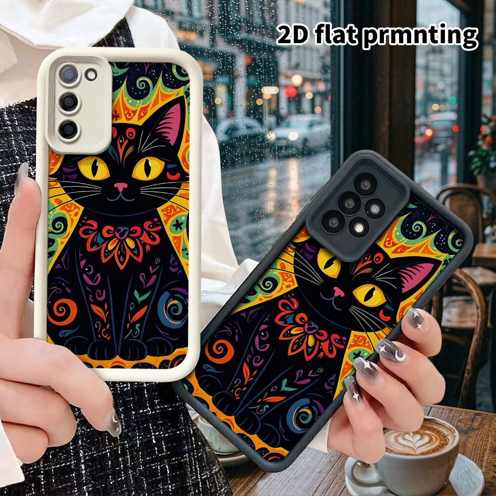 Phone Case: 2D Flat Samsung Galaxy A34 A35 M05 M06 S20 S22 S21 FE Plus 5G Tiered Protective Case, Patterned Black Cat, Christmas and Halloween Gift