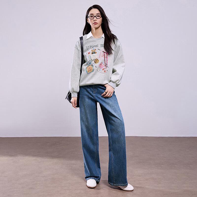 Chuyu Women's 2025 Autumn Loose Cartoon Print Fleece Sweatshirt