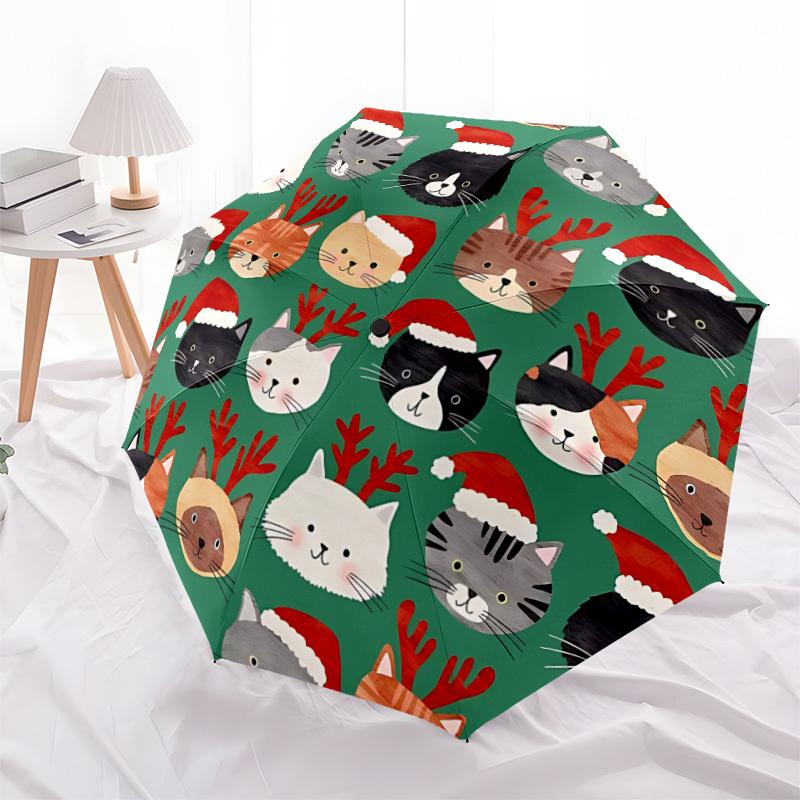 1pc Christmas Cats Pattern Automatic Folding Umbrella - Portable Collapsible 8-Rib Umbrella for All Seasons yy251119146