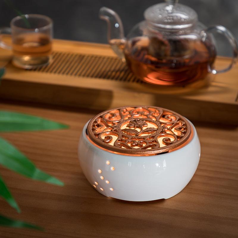 Heat-Resistant Glass Tea Kettle with Candle Warmer Base - Flower Tea Brewer & Filter Pot
