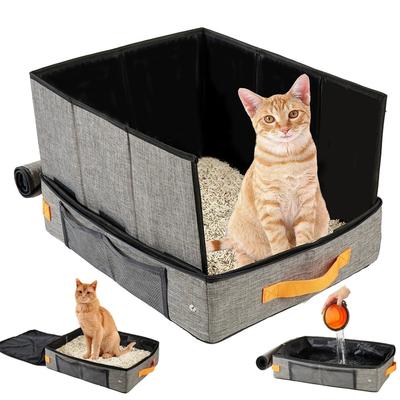 Bac à litière portable pour s Pliable Bac à litière avec couvercle Fond rigide Plateau à déjections avec fermeture éclair Transporteur pour animaux de compagnie pour l'apprentissage de la propreté