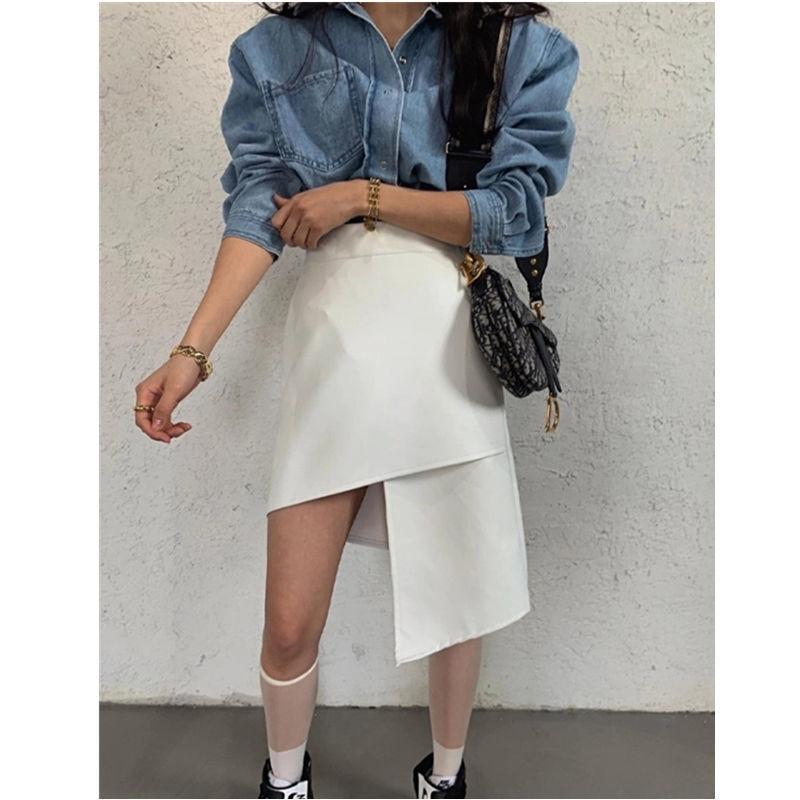 Vintage High Waist Irregular Leather Skirt for Women, Perfect for Spring