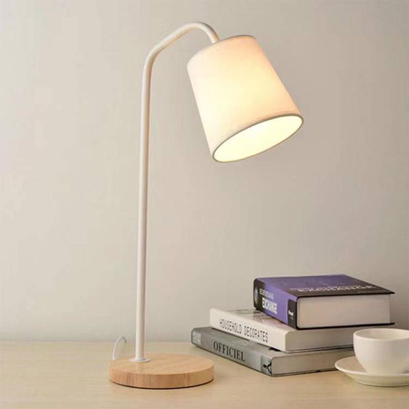 Nordic Wooden Desk Lamp Art Iron LED 5W Fashion Eye Protection Dimming Fabric lampshade Table Lamp Living Room Home Decor