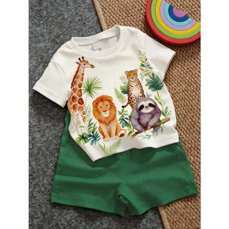 Jungen Freizeit Minimalistisches T-Shirt Set Geeignet Für Den Sommer Mit Cartoon Muster