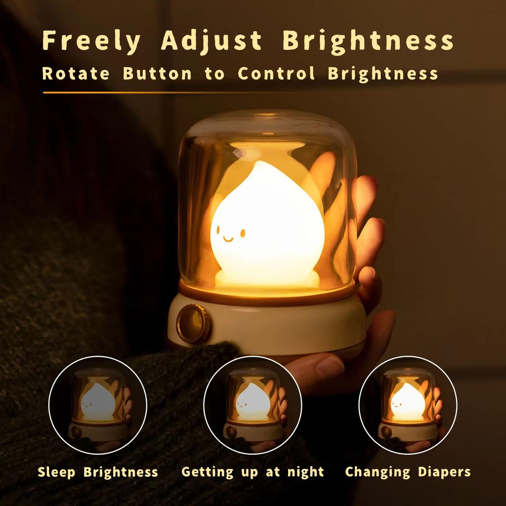 USB Rechargeable Retro Silicone LED Night Light Modern Timer Warm White Color Changeable Baby Sensor Bedroom Lamp Kerosene Room