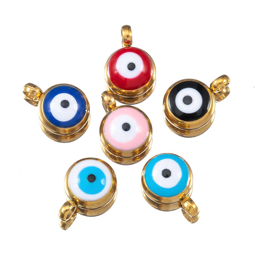 20pcs Round Ball Charms Stainless Steel Turkish Evil Eye Earring Pendant Base DIY Boho Jewelry Making Bracelet Supply Mix Color