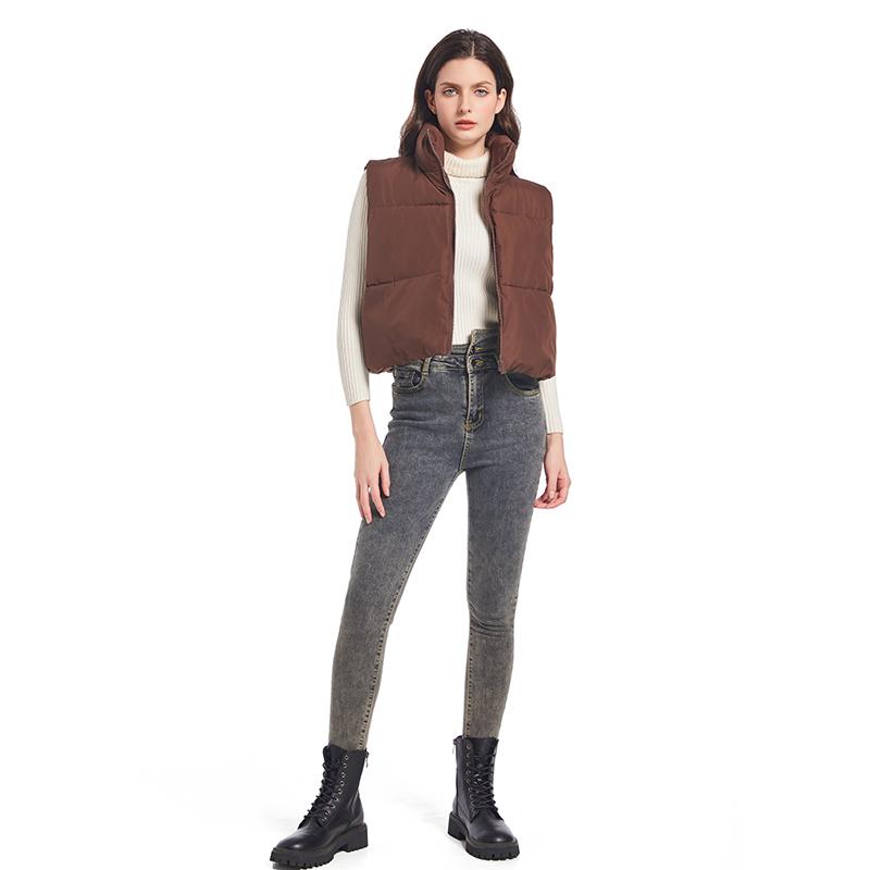 Solid Stand Collar Short Autumn Winter Jacket Coat Parka Vest Women M-XL