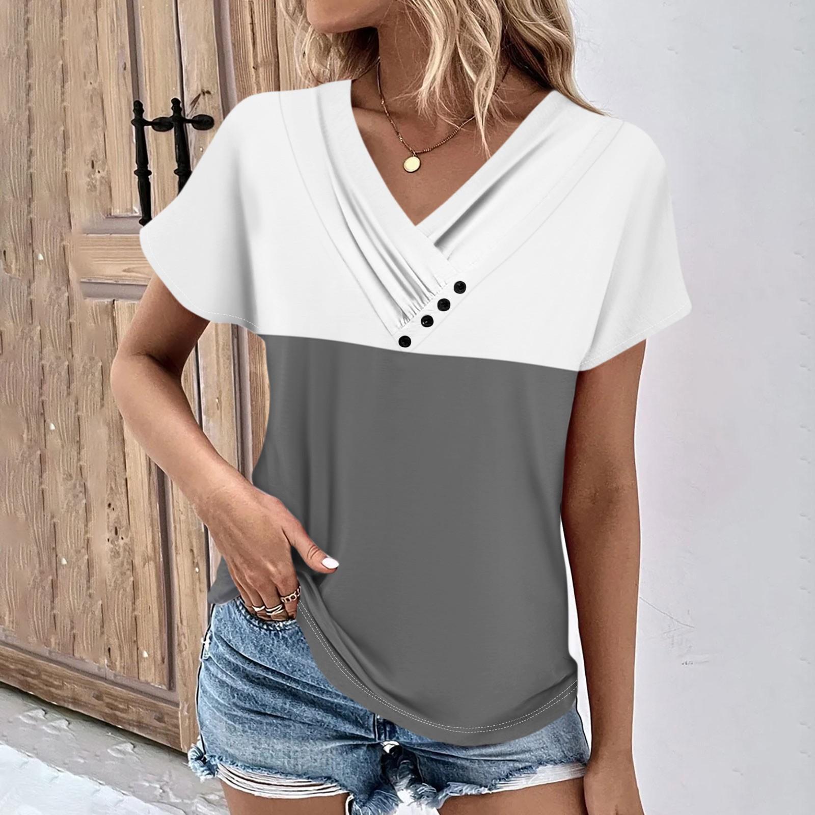 

Летние женские топы с узором для женщин, удобные женские топы с короткими рукавами и v-образным вырезом, футболки большого размера M