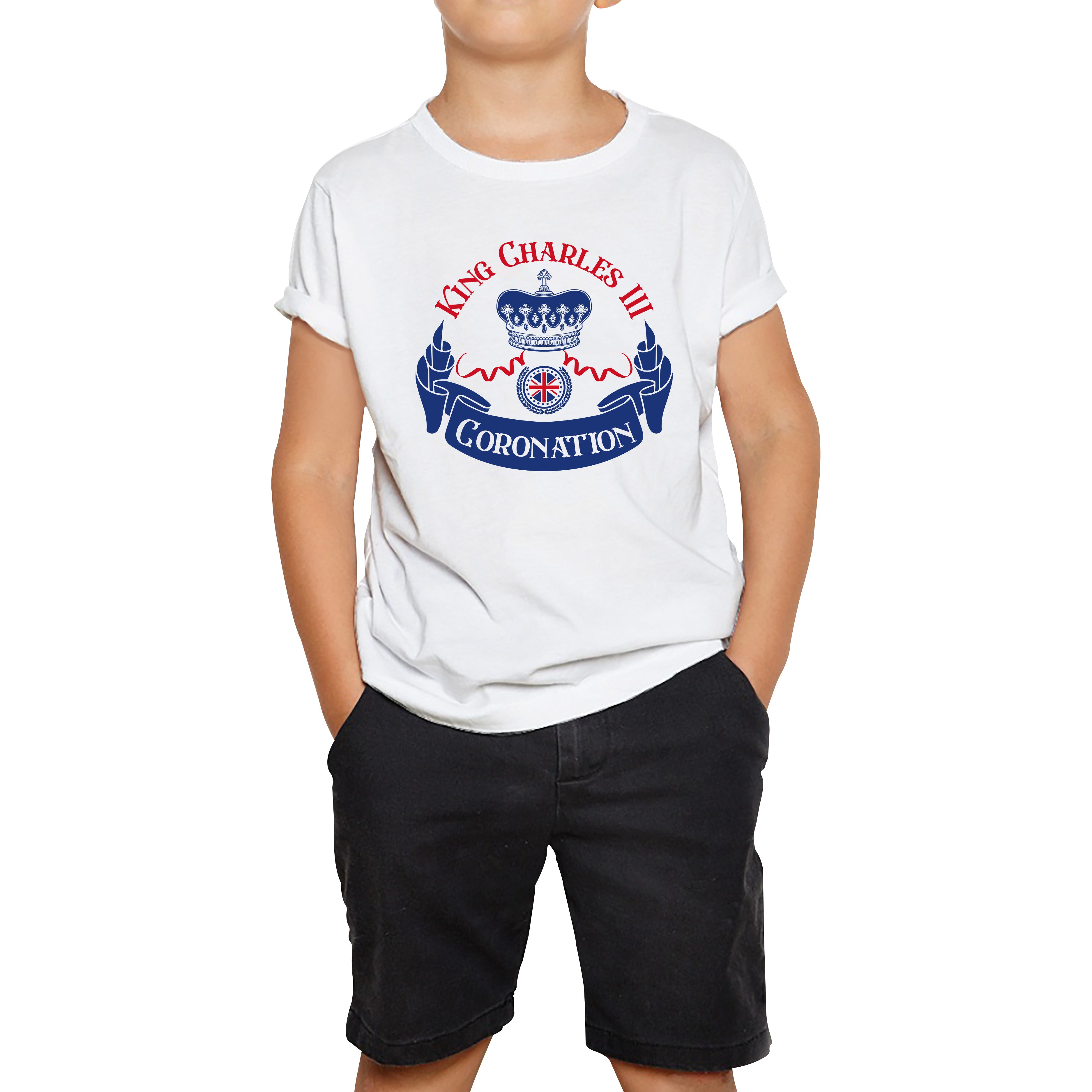King Charles III Coronation Royal Crown CR III God Save The King Union Jack His Majesty Kids T Shirt 150