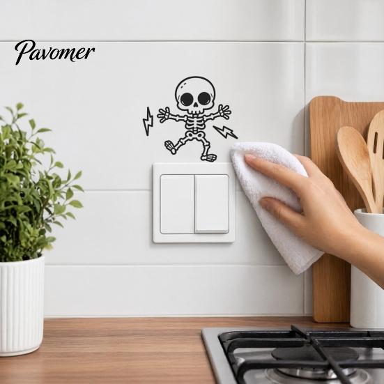 Wall Switch Protector Halloween Skeleton Light Sticker, Decal, Removable Decals, Decorative Decals PVC Waterproof Art for Home Bedroom Living