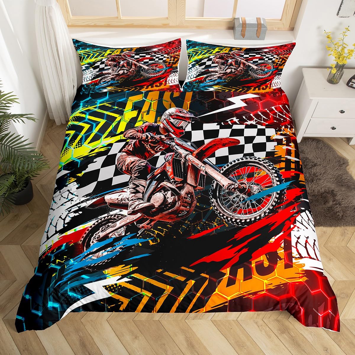 

Comforter Motorcycle For Boys Men Queen King Size Lightweight Down Room Decor 2 S And 1 No Comforter Comforter (quilt)-EU Single(135*200cm)3pcs