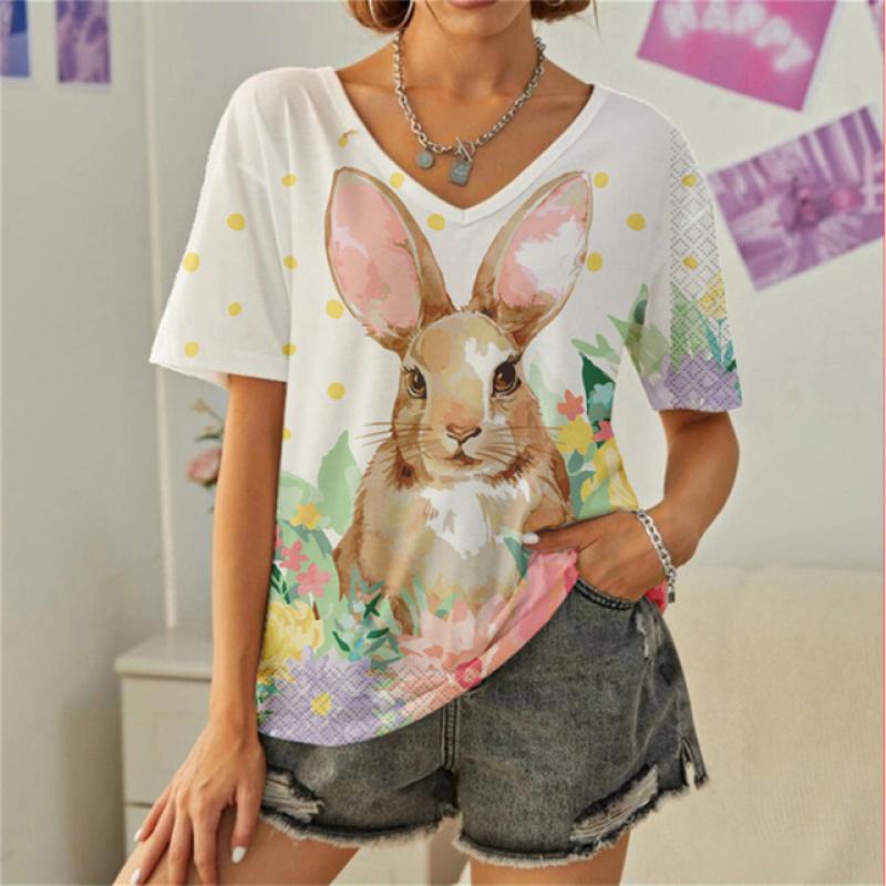Everyday Versatile Little White Rabbit 3D Print Casual Women T Shirt 2023 Summer Cartoon Short Sleeved Fashion Loose Ladies Top