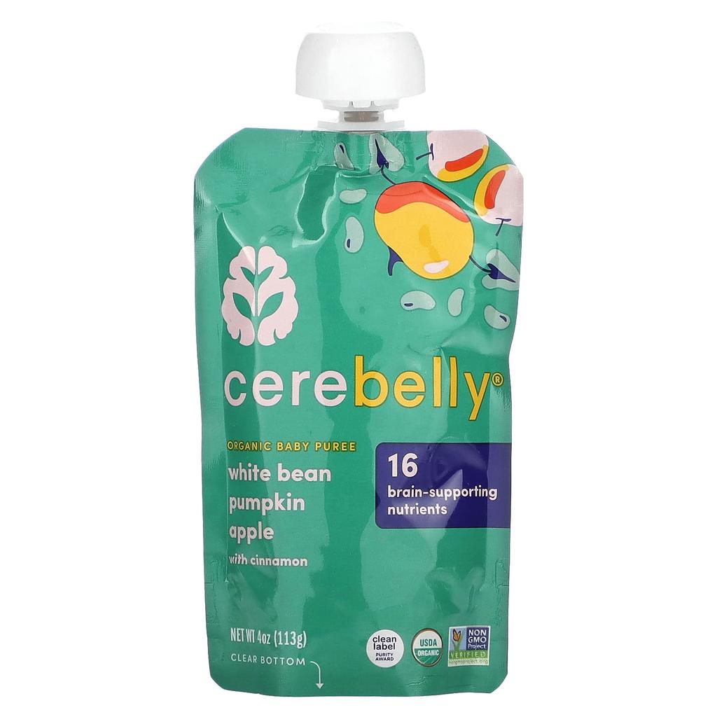 Cerebelly Organic Baby Puree, White Beans, Pumpkin, Apples with Cinnamon, 6 Pouches, 4 Oz (113 G) Each