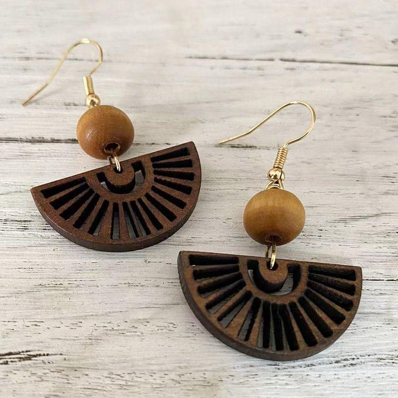 

Easiest for Match Classical Fan-Shaped Cut Out Wooden Bead Holiday Female Earrings Brown