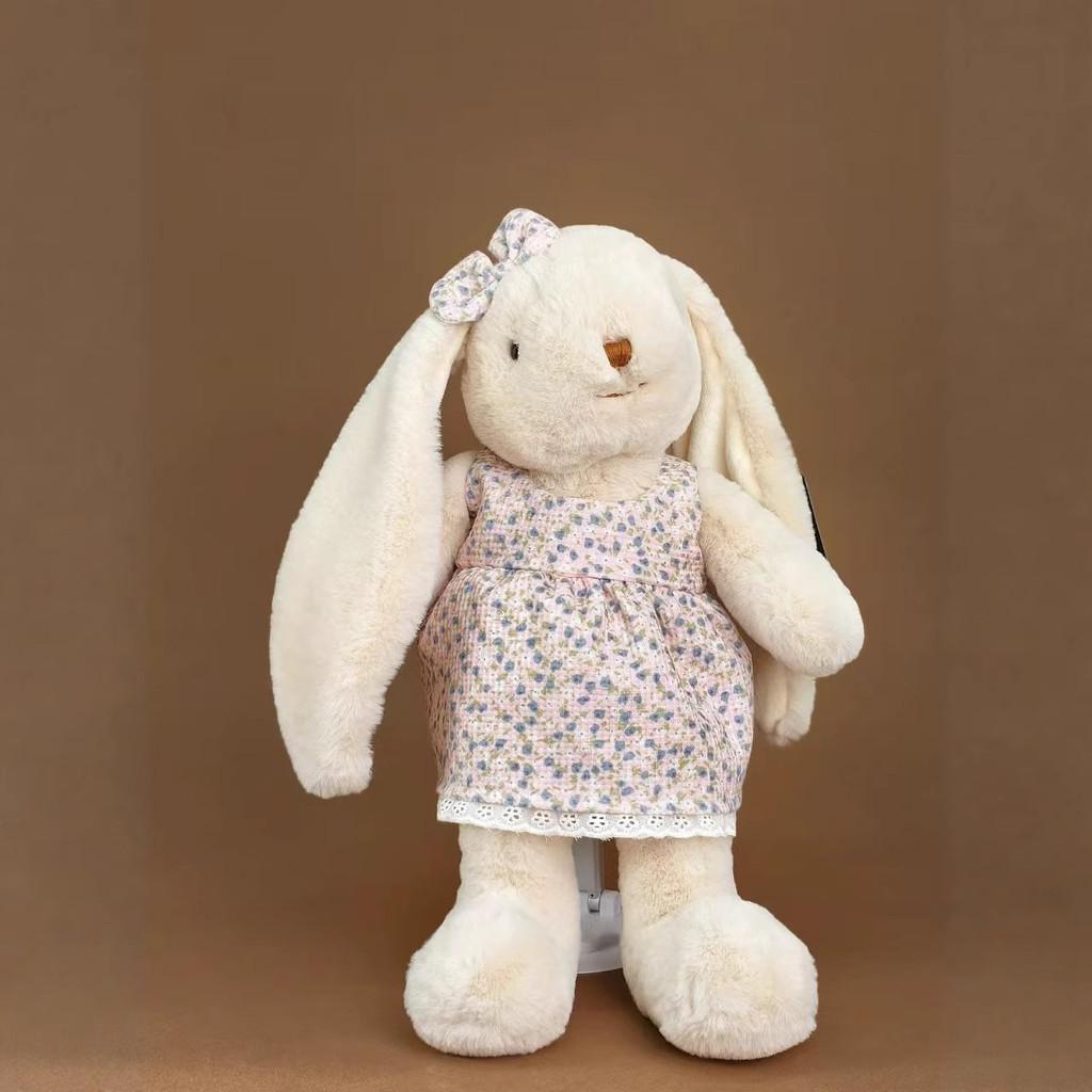 Plush Rabbit Doll With Floral Dress And Bow Decoration For Children And Girls