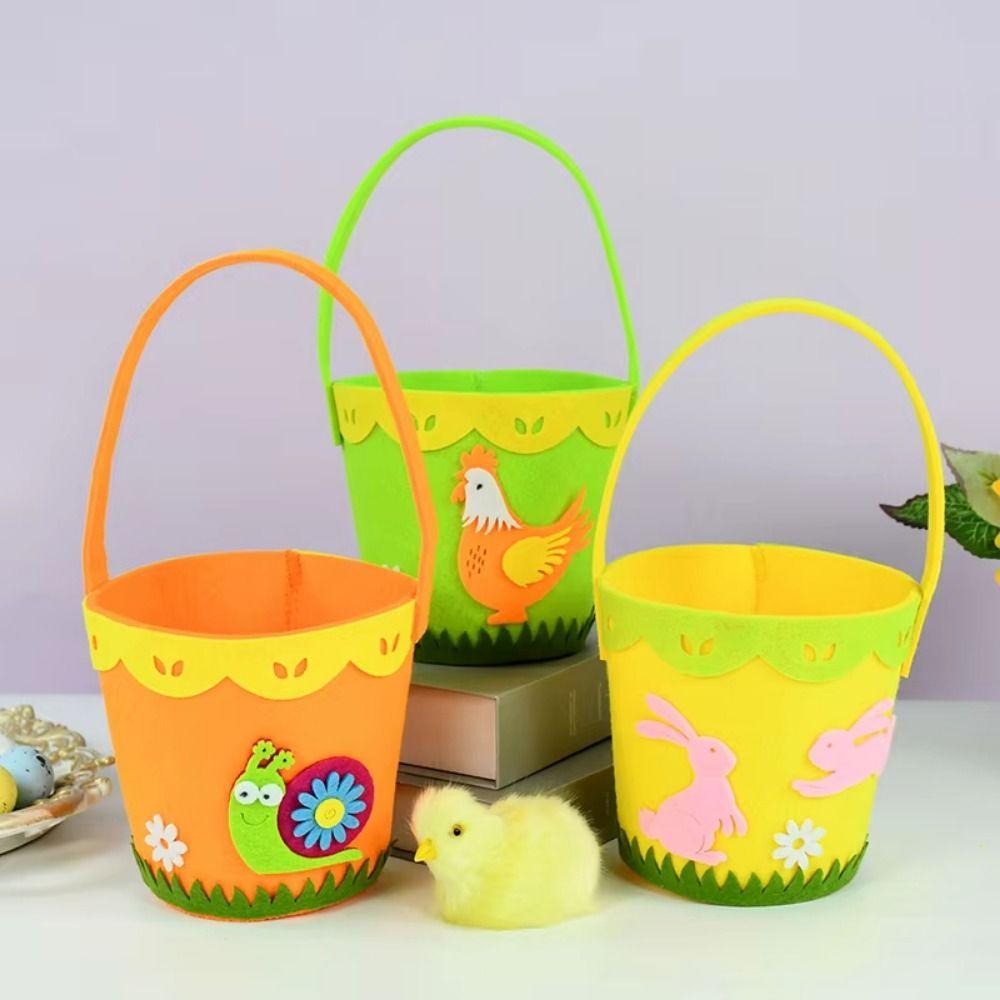 Cartoon Rabbit Egg Basket Colorful Chicken Egg Hunt Basket Easter Felt Basket  Children Gifts