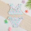 Zweiteiliges Badeanzug-Set für Mädchen mit Rüschen-Trägern und Blumenmuster Bikini-Oberteil und -Unterteil Badebekleidung für Kinder Sommer Strand Pool