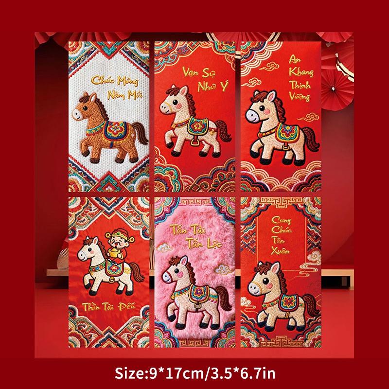 6Pcs Chinese New Year Red Envelope  Horse Year Vietnamese  Hongbao Traditional Lucky Pocket New Year Decorations