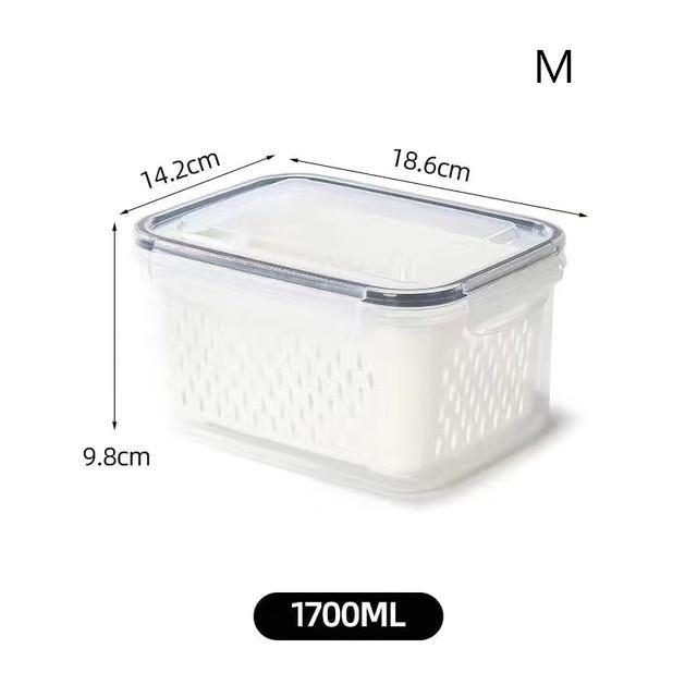 2 Layer Refrigerator Storage Box Vegetable Fruit Box Kitchen Drain Basket Food Multifunction Organizers with Lid Large Capacity