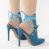Fashion Fashion Blue Denim Cross Strap High Top Cool Boots European American Ankle Hollow Out Sexy Strap Pointed Party Sandals Size 43