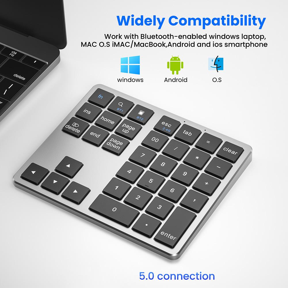 2.4G Bluetooth-Compatible Number Pad USB Rechargeable 35 Keys Wireless Numpad Ultra-thin Digital Keyboard for MacBook Pro/Air