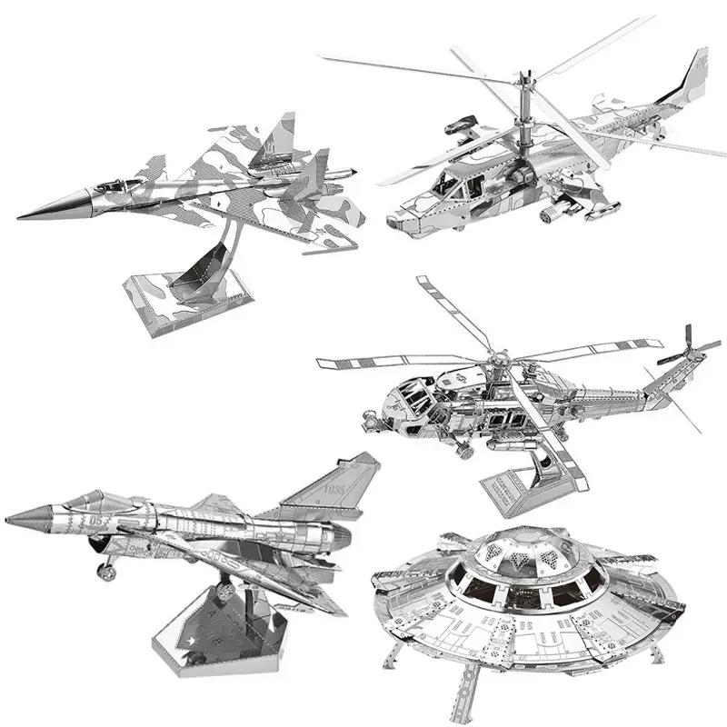 3D Metal Puzzles Military J-20 J-10B SU-34 KA-50 Fighter UFO RAH-66 Helicopter DIY Assembly Handmade Assemble Scale Model Jigsaw Puzzles
