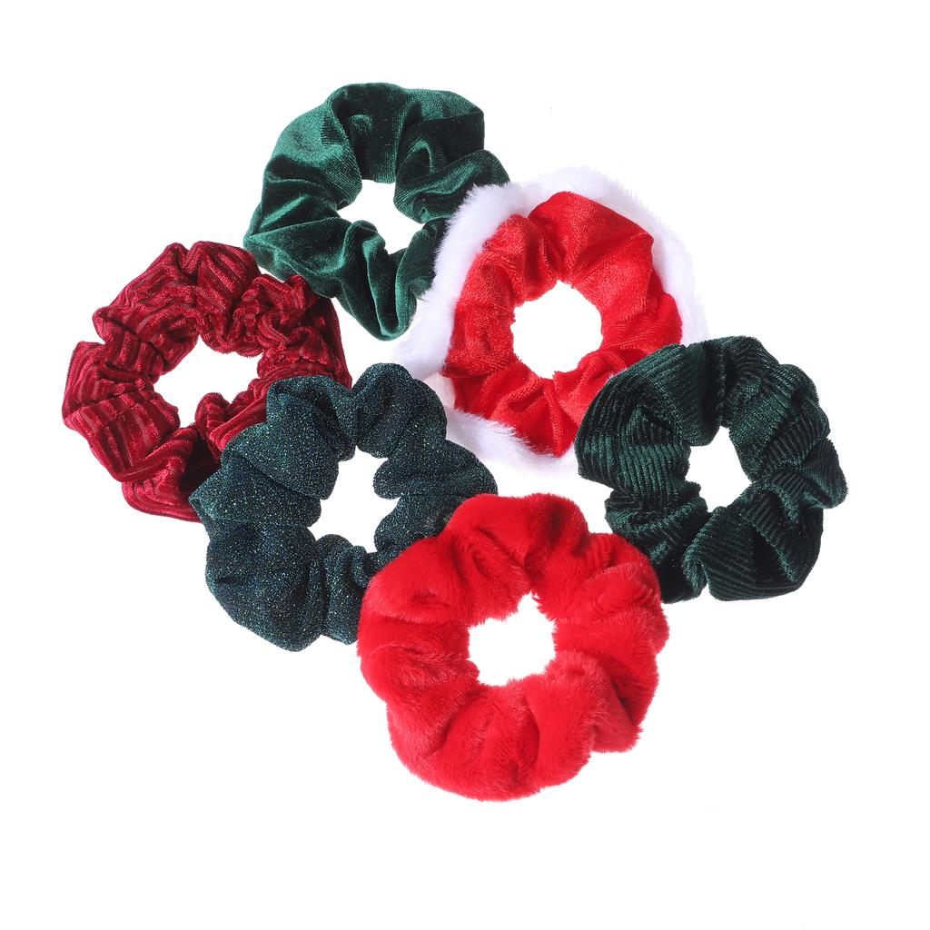 6pcs Velvet Scrunchie Elastic Hair Bands Solid Christmas Santa Holder Ties Accessoires Scrunchy Green Shinny Elk Deer Snowflake