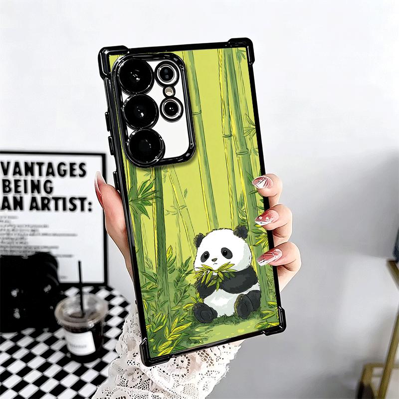 Cute Cartoon Panda Plating Phone Case For Samsung Galaxy S24 S25 FE S26 Edge S23 Ultra S22 S21 Plus S20 Anti-Fall Airabag Cover