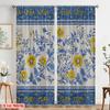 2 Stück, 2D-Flachdruck Lichtfilternde Vorhänge Blau Gelb Floral Streifen Vielseitig Langlebig Polyester (ohne Stange) Art Deco