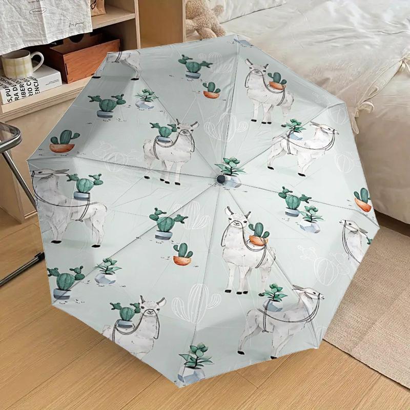1PC Llama Cactus Automatic Open/Close Umbrella Compact Folding Umbrella with 8-Rib Shaft Lightweight Esign, Fashion Lovers1233A