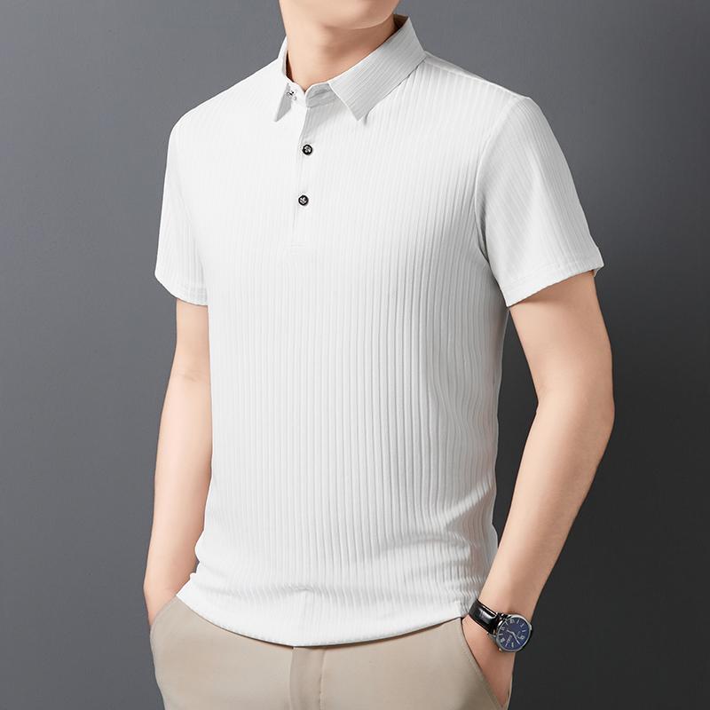 Men's Casual Fashion Striped Short Sleeved Collar Polo Shirt Breathable and Comfortable Summer Versatile T-shirt