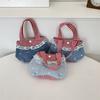 Bow Denim Plaid Handbag Korean Style Cute Coin Purse Portable Fresh Lace Handbag  Travel