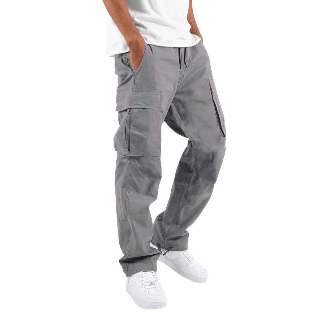 Summer New Men's Work Trousers Drawstring Multi-pocket Casual Trousers