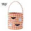 Reusable Candy Totes Halloween Bucket, Trick or Treat Basket for Kids Boys Girls, Plaid Pumpkin Autumn Scene Accessories Bat Ghost Tote Bag