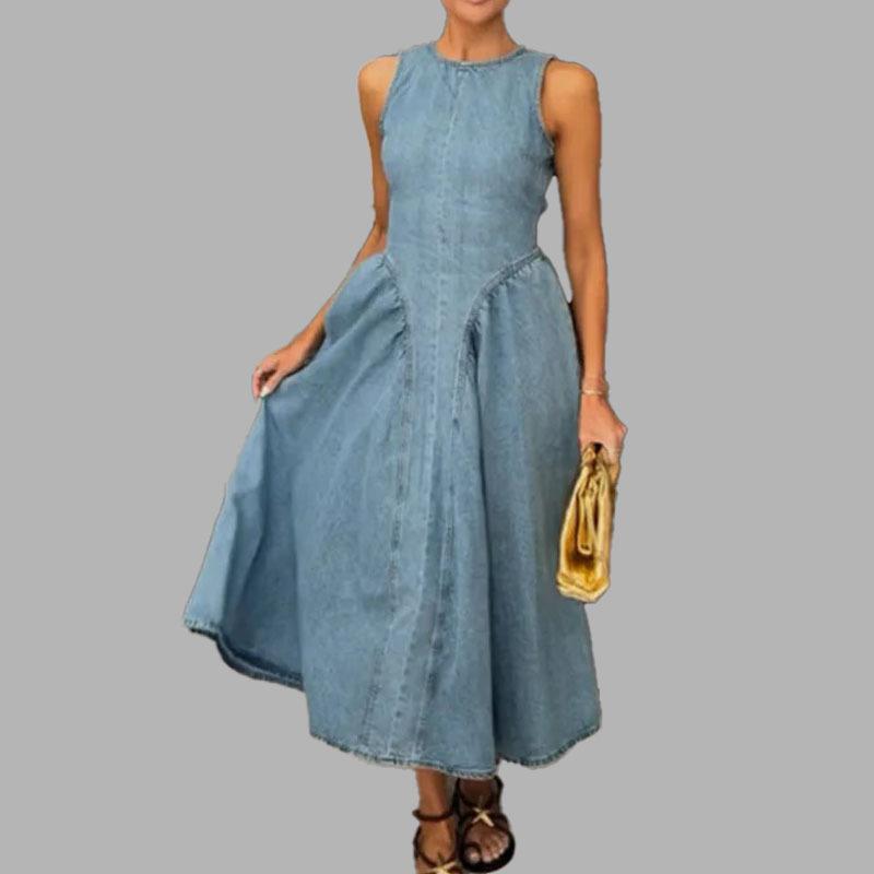 

Весенняя мода Новое женское повседневное темпераментное элегантное приталенное платье без рукавов во французском стиле XL синий