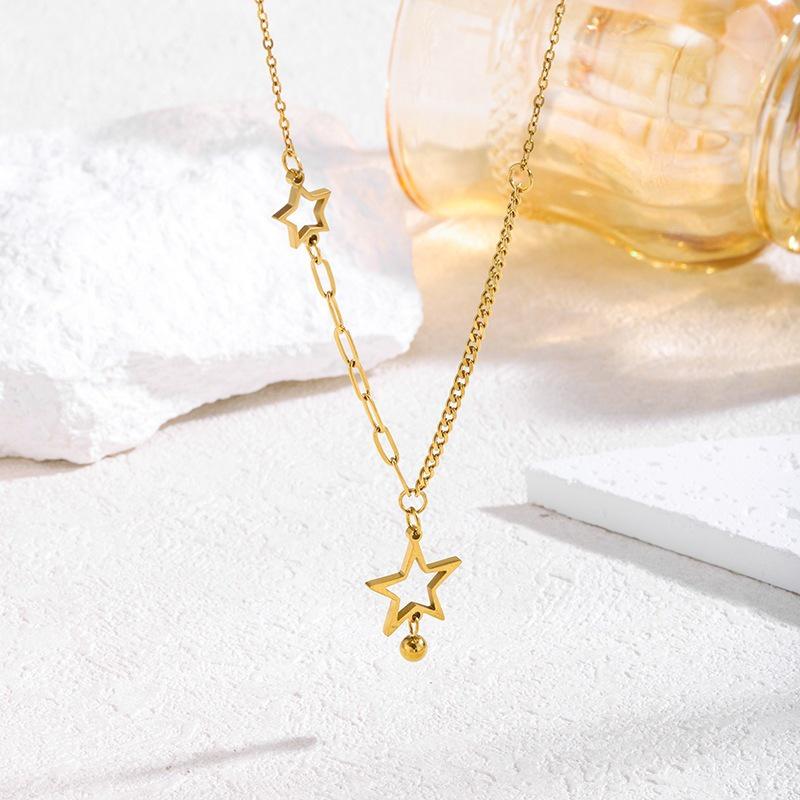 Chic Ins-Style Titanium Star Necklace - Women's Luxury Clavicle Chain with Five-Pointed Star Pendant