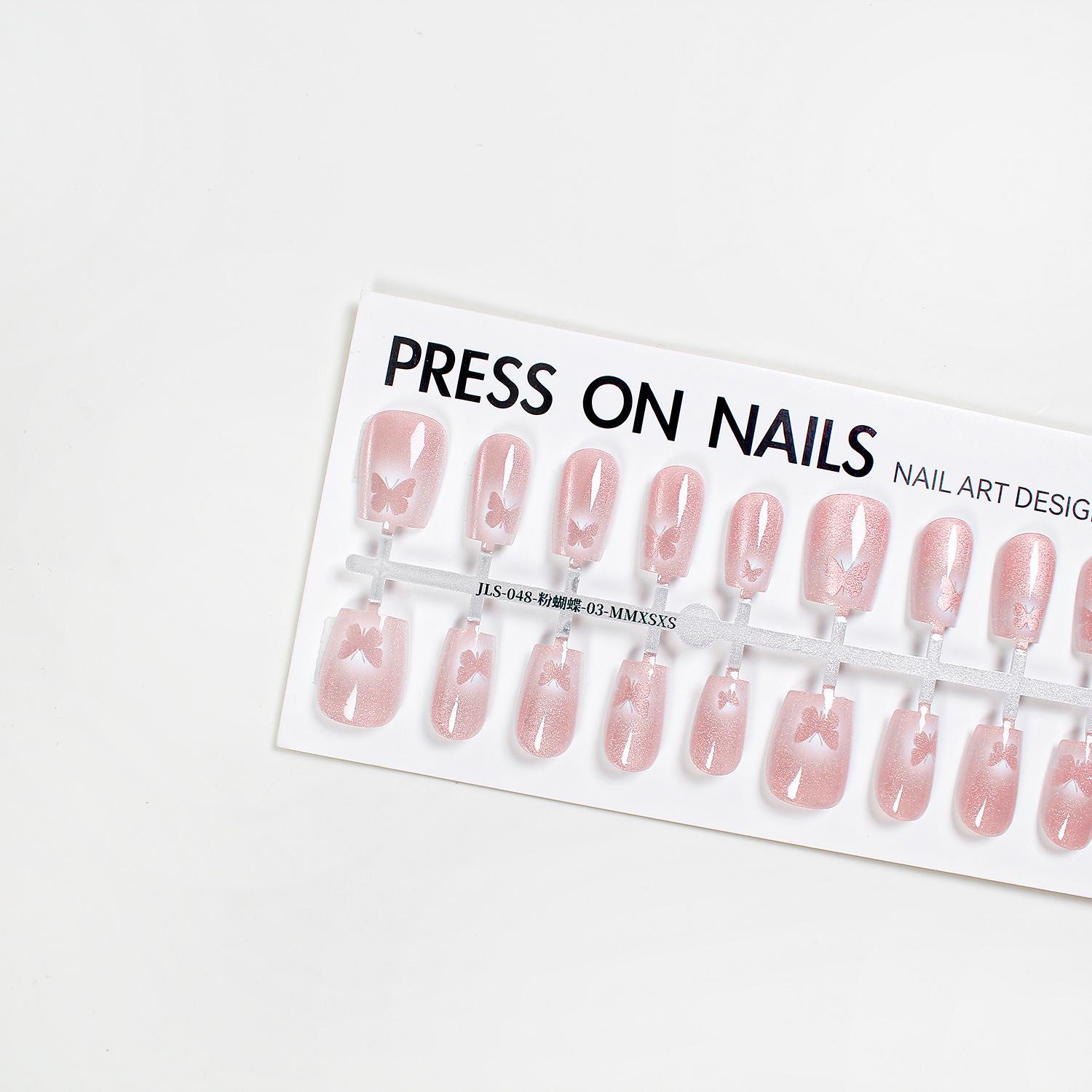 

Jiaolong Dreamy Pink Butterfly Cat Eye Wearable Nails XS, M