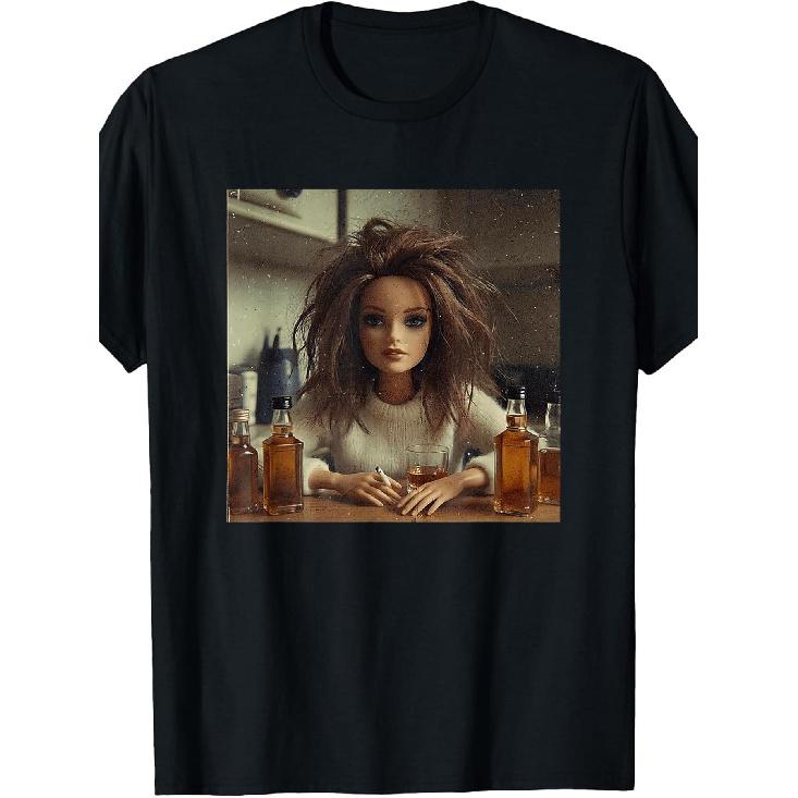 Humorous T-Shirt Featuring a Distressed Doll Face Meme S чёрный