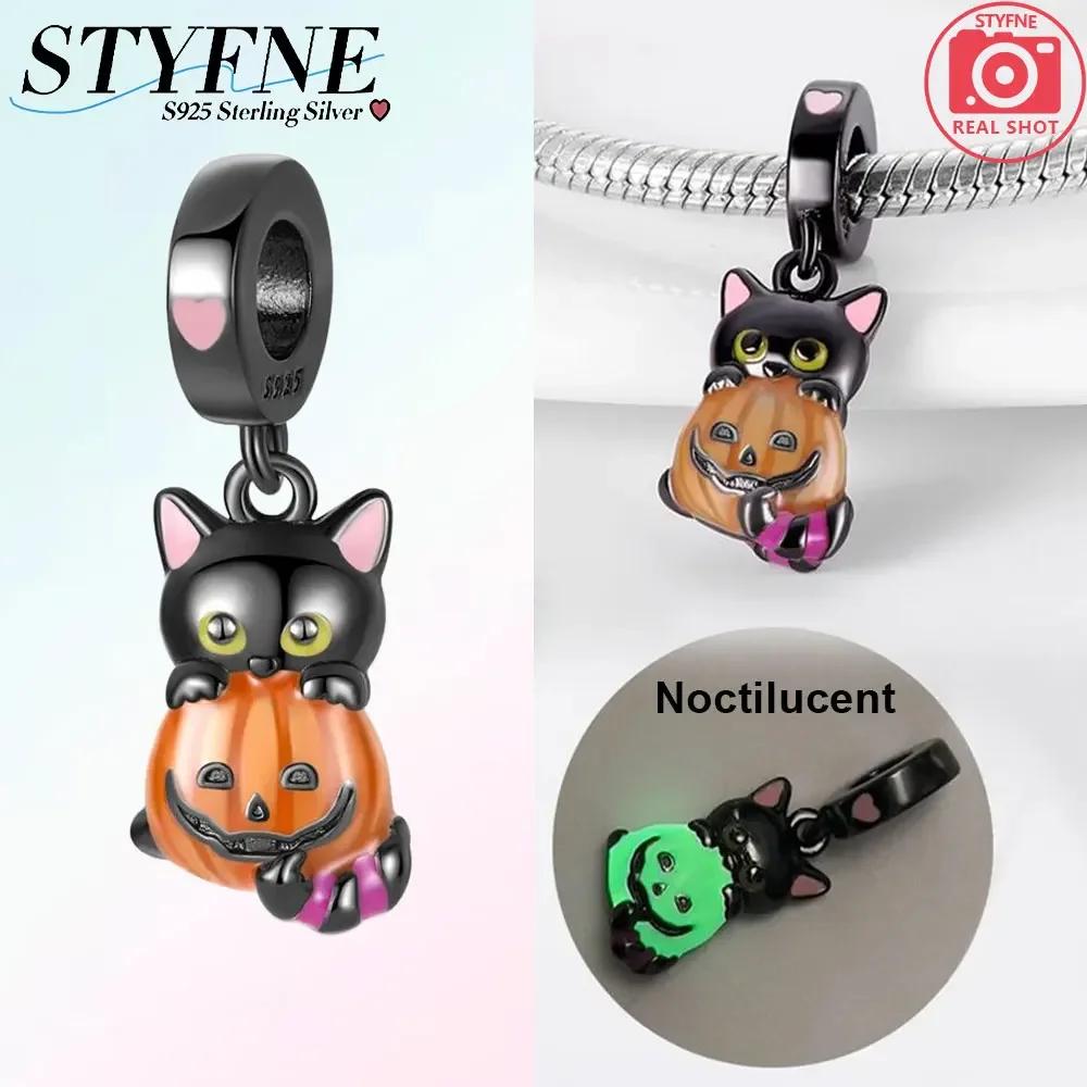 Copper Halloween Night Glowing Pumpkin Beads Charm Fit Original Bracelet Diy Fine Jewelry Making Gift For Women